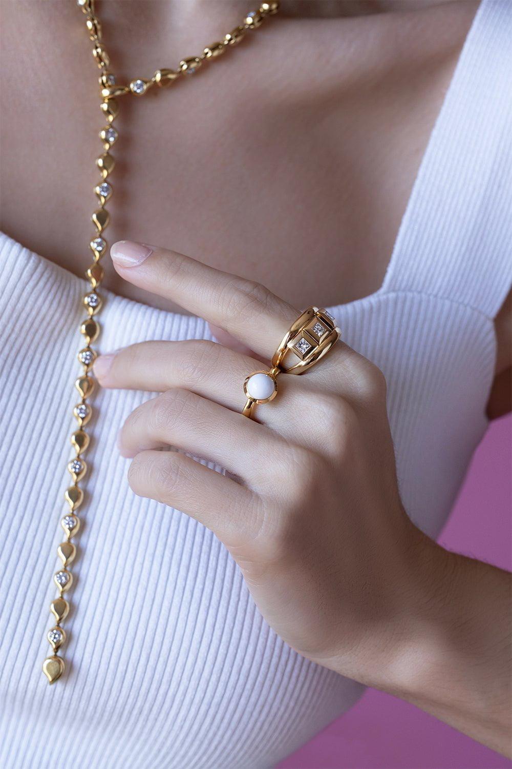 TAMARA COMOLLI-Small Bouton Cacholong Ring-YELLOW GOLD
