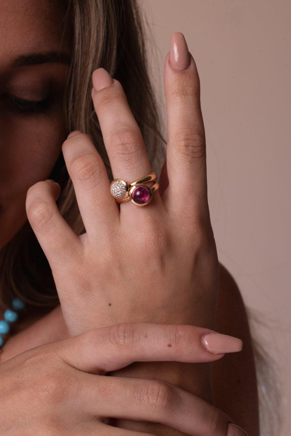 TAMARA COMOLLI-Small Rose Tourmaline Bouton Ring-YELLOW GOLD