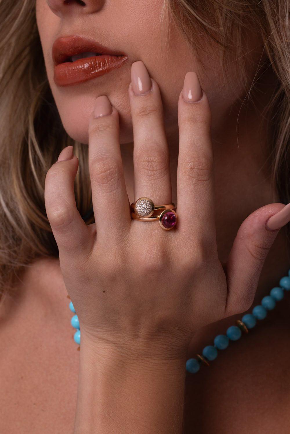 TAMARA COMOLLI-Small Rose Tourmaline Bouton Ring-YELLOW GOLD