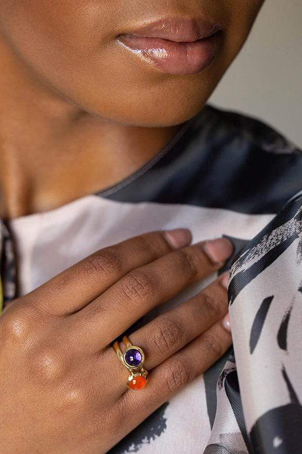 TAMARA COMOLLI-Amethyst Small Bouton Ring-YELLOW GOLD