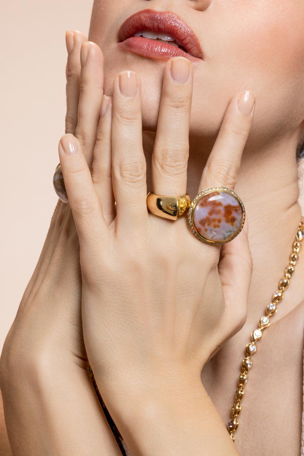 Champagne Diamond Ocean Jasper Large Ring-YELLOW GOLD-7.5-JEWELRYFINE JEWELRING-TAMARA COMOLLI