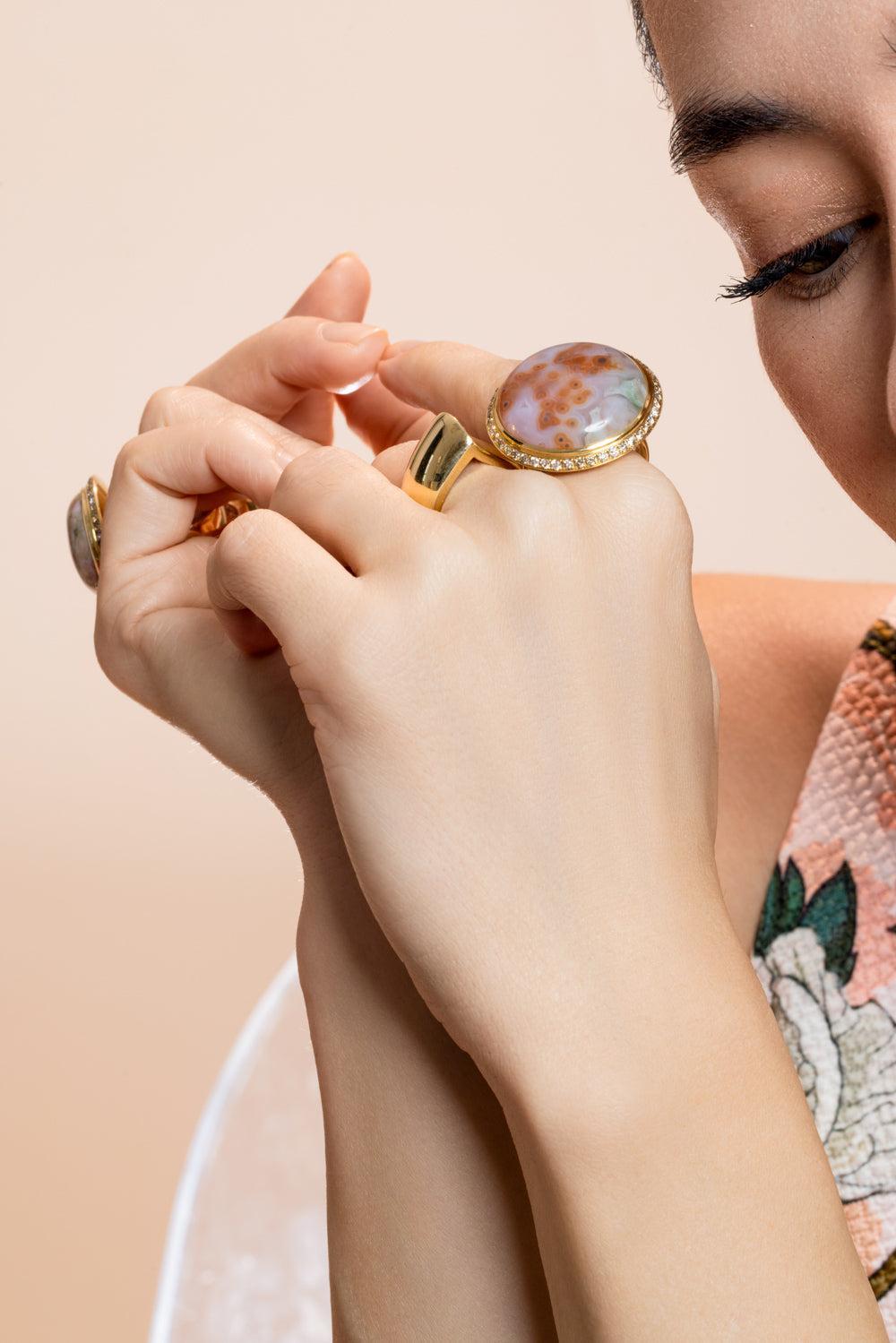 Champagne Diamond Ocean Jasper Large Ring-YELLOW GOLD-7.5-JEWELRYFINE JEWELRING-TAMARA COMOLLI