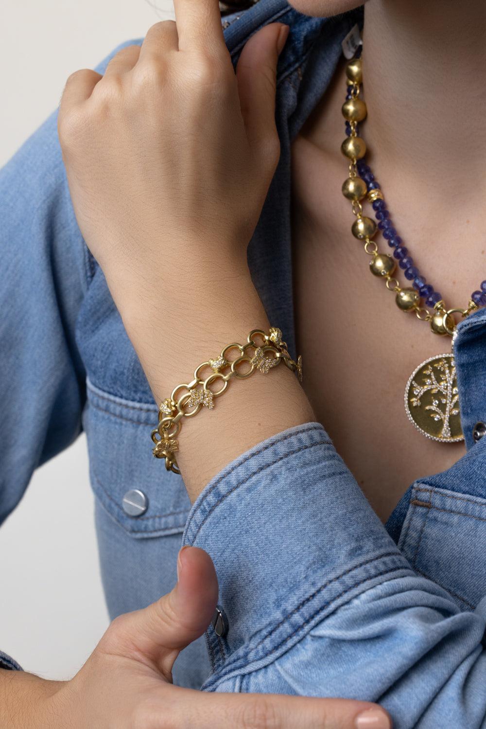 Tree of Life Diamond Butterfly Link Bracelet-YELLOW GOLD-8-JEWELRYFINE JEWELBRACELET O-TANYA FARAH