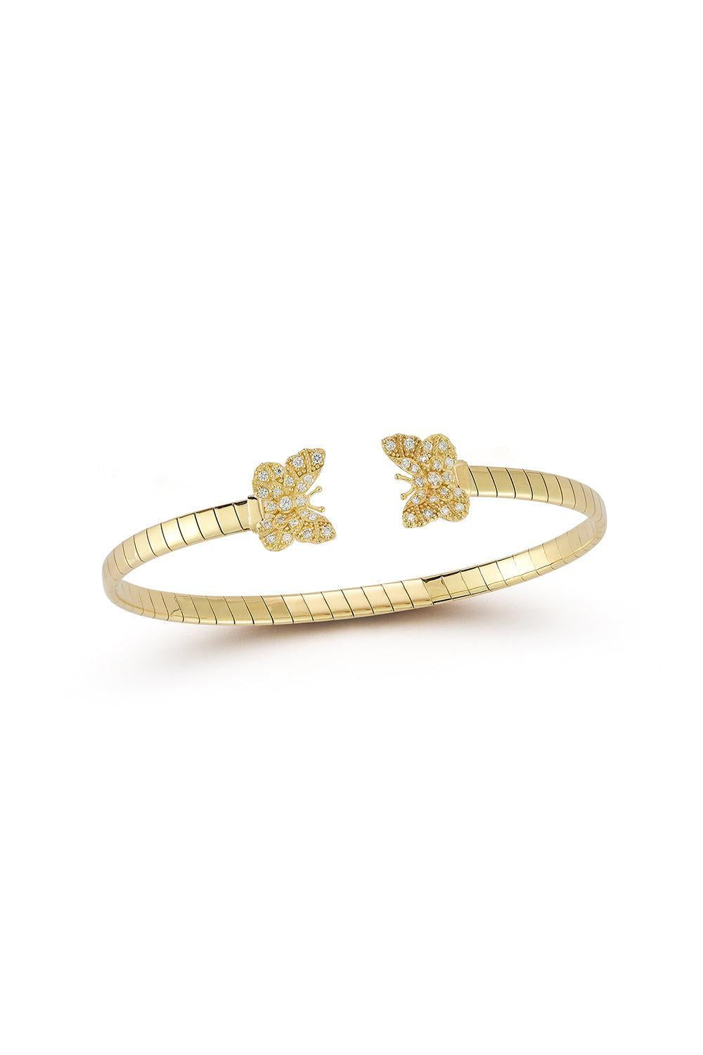 Butterfly Diamond Open Bangle Bracelet-YELLOW GOLD-JEWELRYFINE JEWELBRACELET O-TANYA FARAH