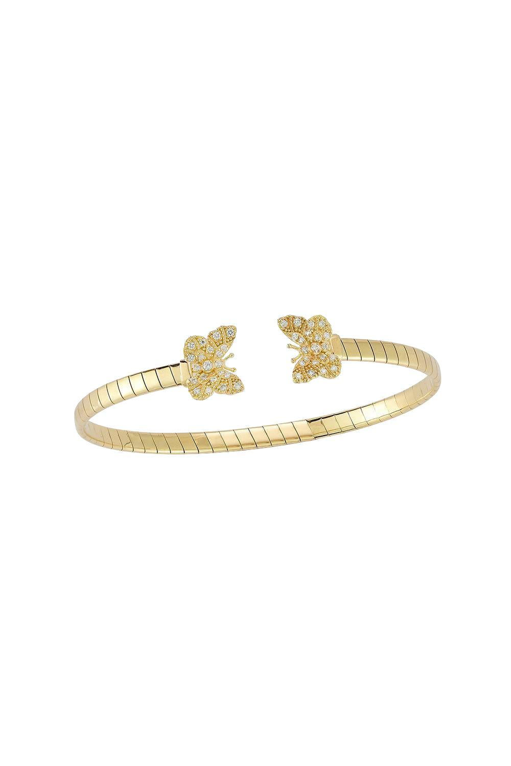 Butterfly Diamond Open Bangle Bracelet-YELLOW GOLD-JEWELRYFINE JEWELBRACELET O-TANYA FARAH