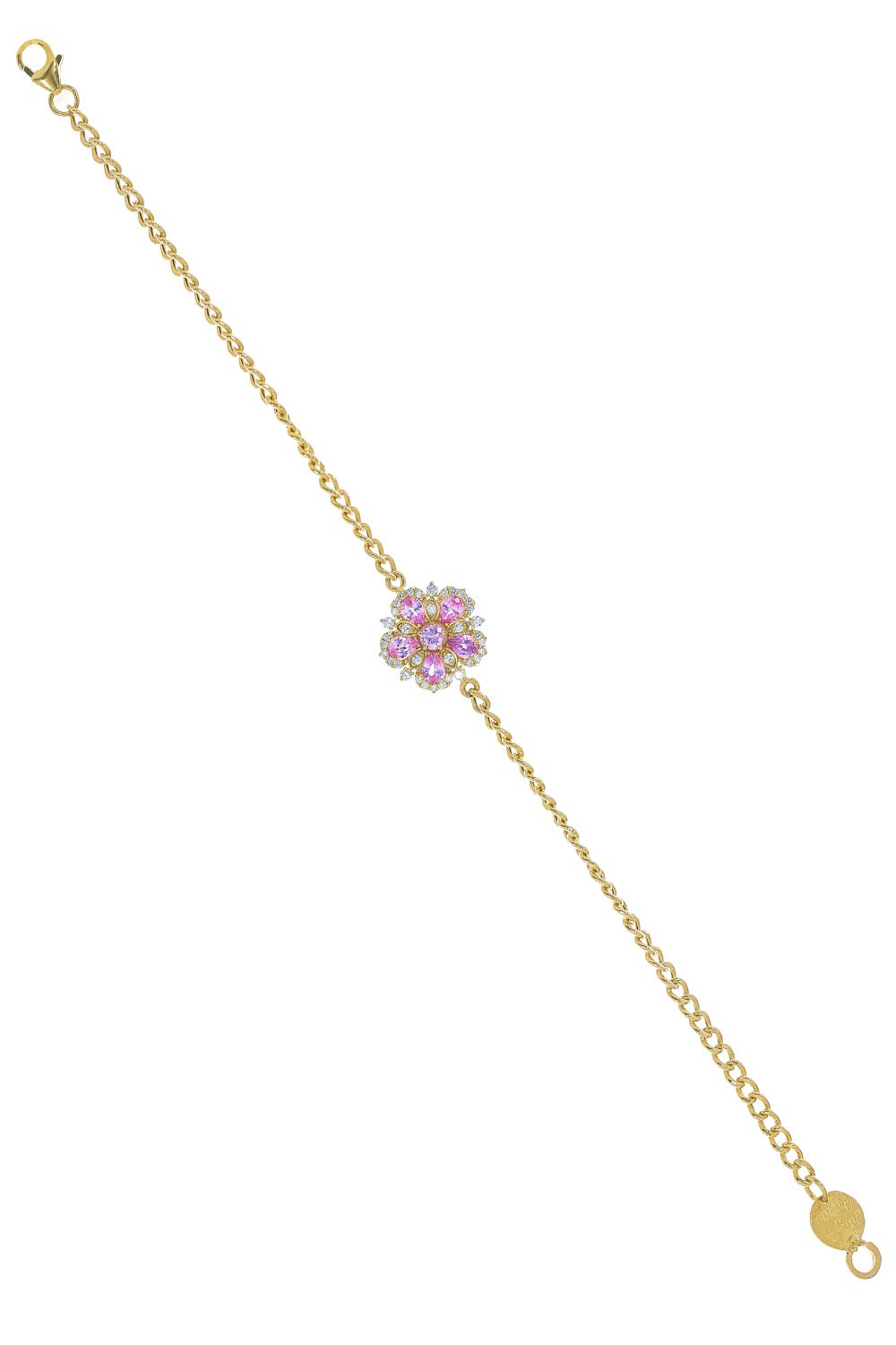 TANYA FARAH-Jasmine Bloom Pink Sapphire Diamond Flower Station Bracelet-YELLOW GOLD
