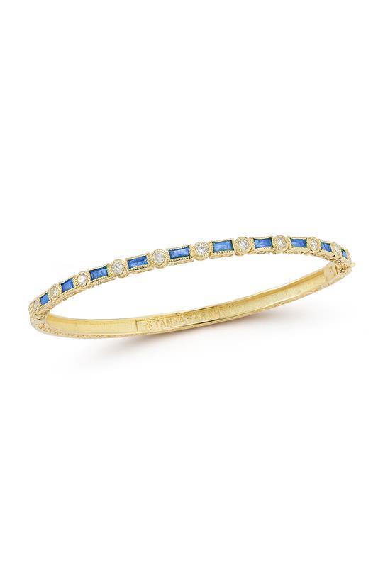 Modern Etruscan Blue Sapphire Diamond Bezel Bangle Bracelet-YELLOW GOLD-JEWELRYFINE JEWELBRACELET O-TANYA FARAH