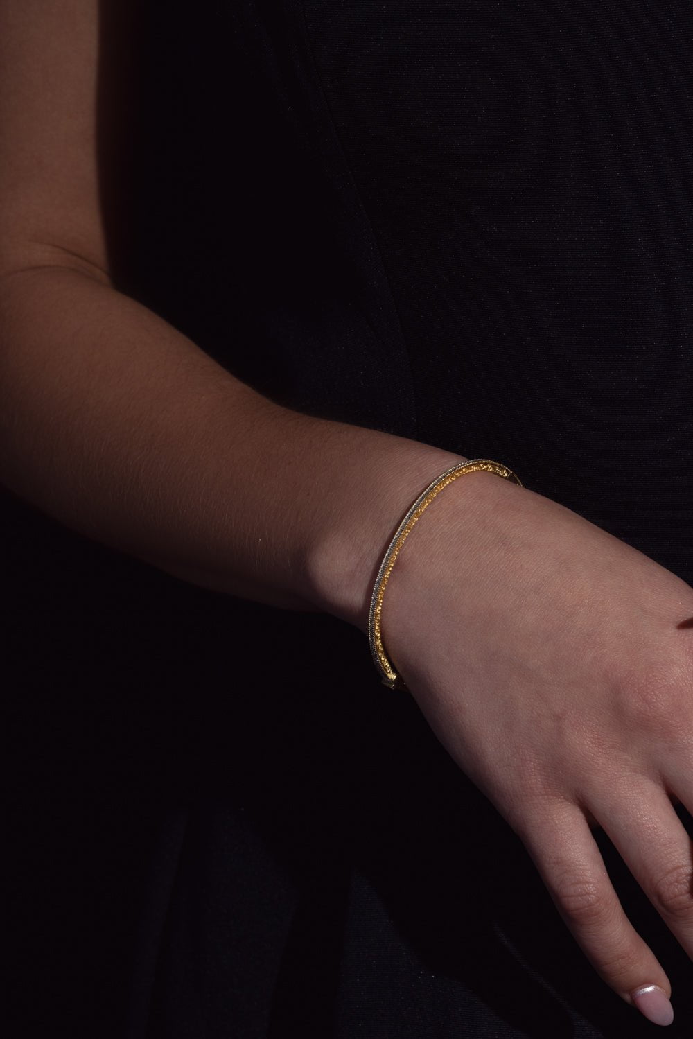 TANYA FARAH-Modern Etruscan Diamond Petite Bangle-YELLOW GOLD