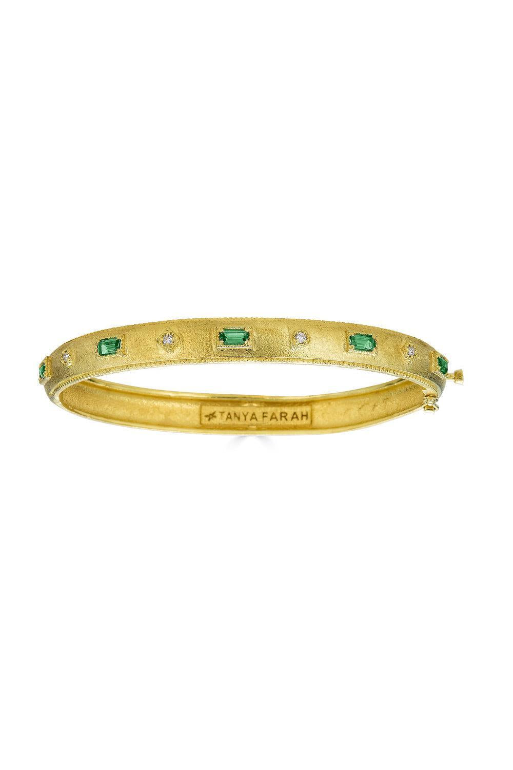 Modern Etruscan Emerald Diamond Bangle Bracelet-YELLOW GOLD-JEWELRYFINE JEWELBRACELET O-TANYA FARAH