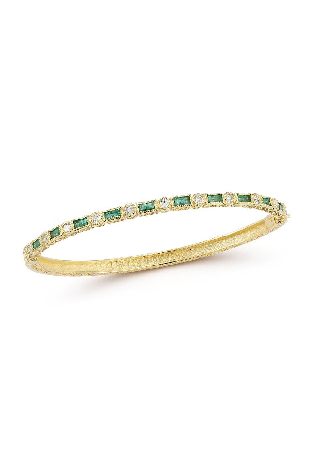 Modern Etruscan Emerald Diamond Bezel Bangle Bracelet-YELLOW GOLD-JEWELRYFINE JEWELBRACELET O-TANYA FARAH