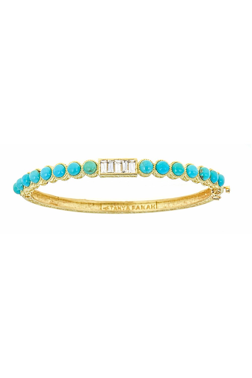 TANYA FARAH-Modern Etruscan Turquoise Sapphire Bangle-YELLOW GOLD