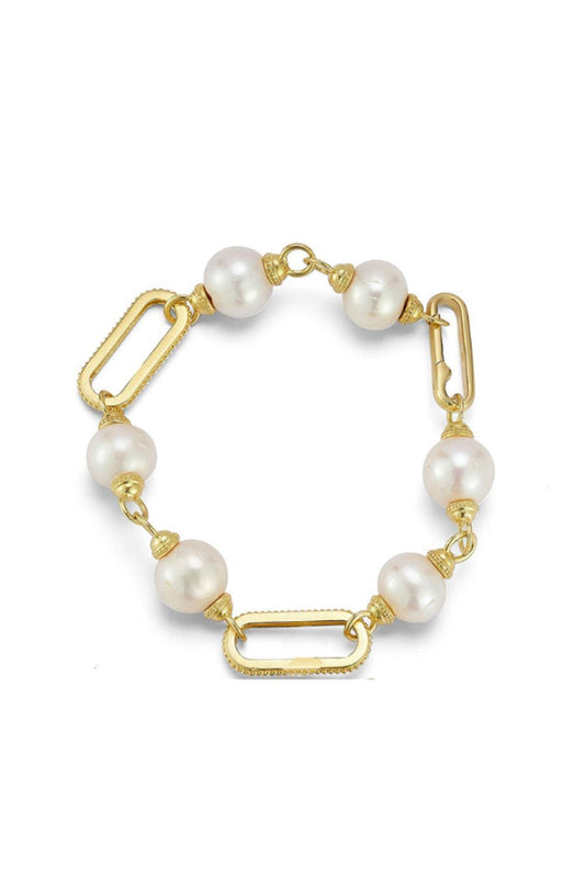 Pearl Beaded Gold Cap Bracelet-YELLOW GOLD-JEWELRYFINE JEWELBRACELET O-TANYA FARAH