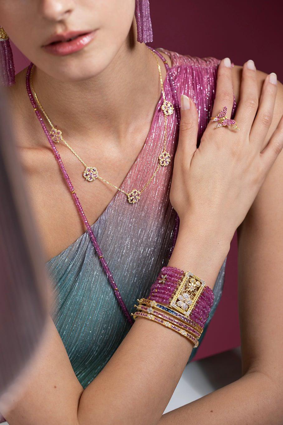 TANYA FARAH-Pink Sapphire Bangle-YELLOW GOLD
