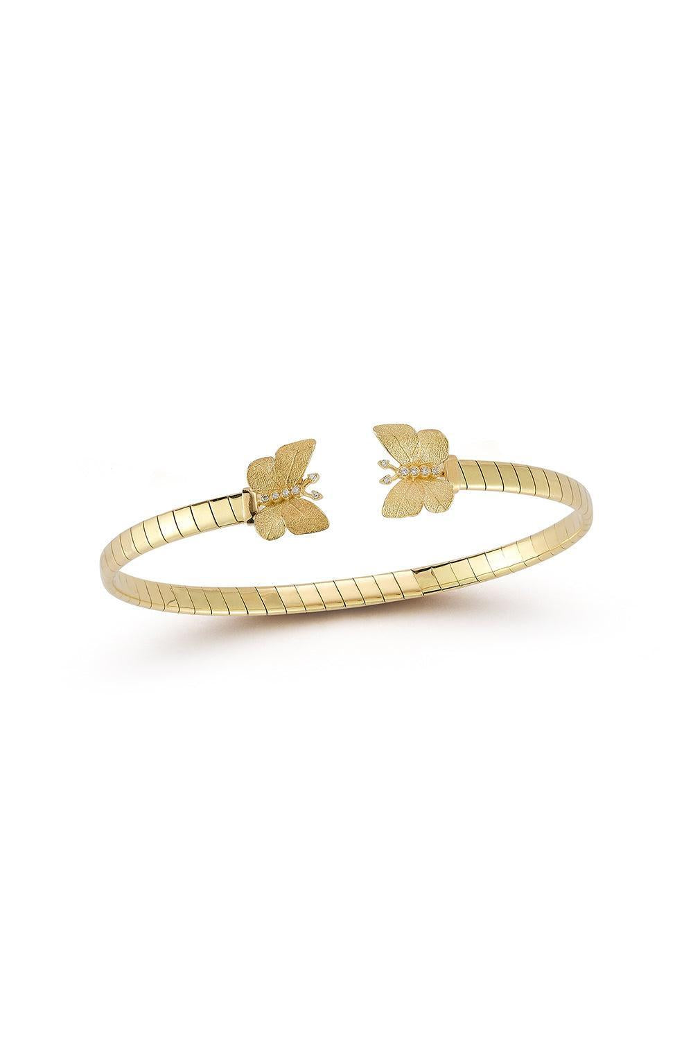 Textured Butterfly Open Bangle Bracelet-YELLOW GOLD-JEWELRYFINE JEWELBRACELET O-TANYA FARAH