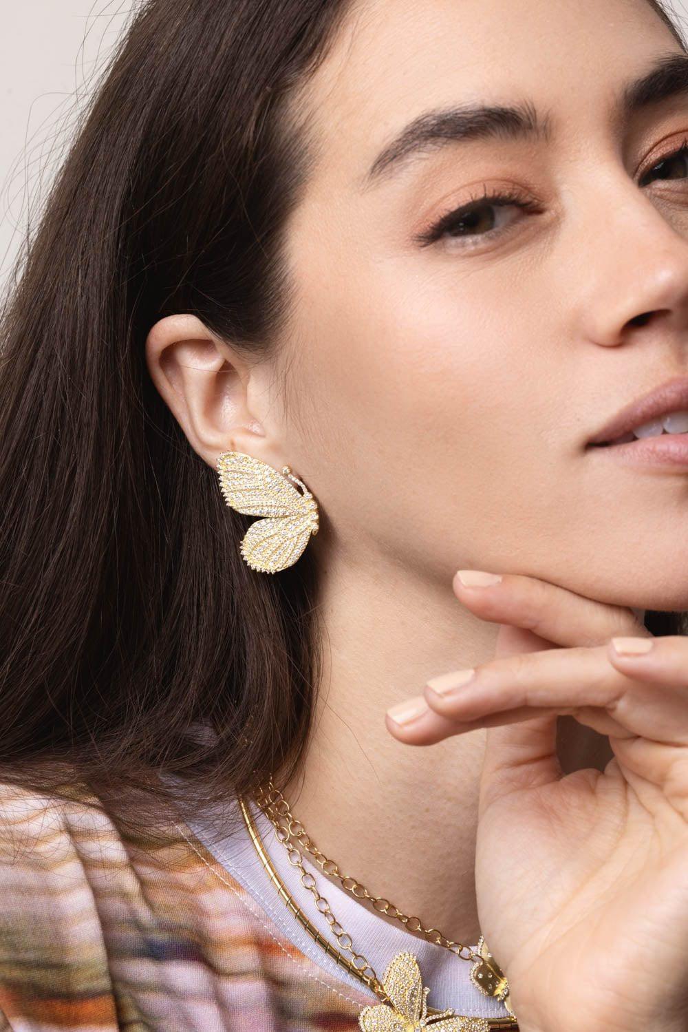 TANYA FARAH-Diamond Half Wing Butterly Earrings-