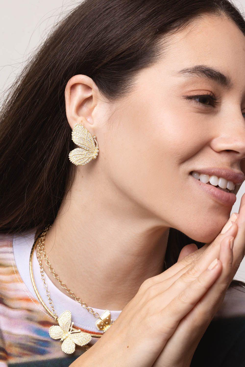 TANYA FARAH-Diamond Half Wing Butterly Earrings-