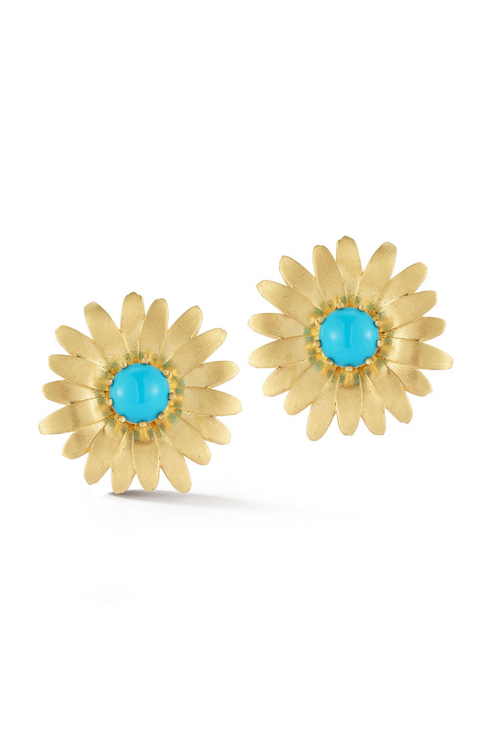 TANYA FARAH-Daisy Turquoise Large Stud Earrings-YELLOW GOLD