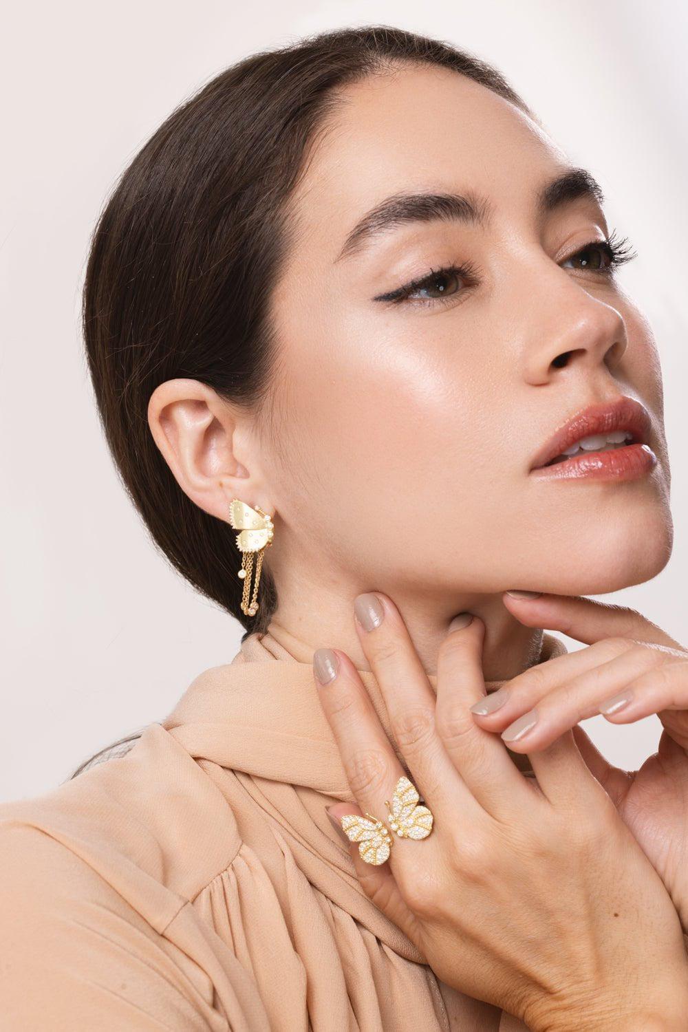 TANYA FARAH-Diamond Butterfly Half Wing Earrings-YELLOW GOLD