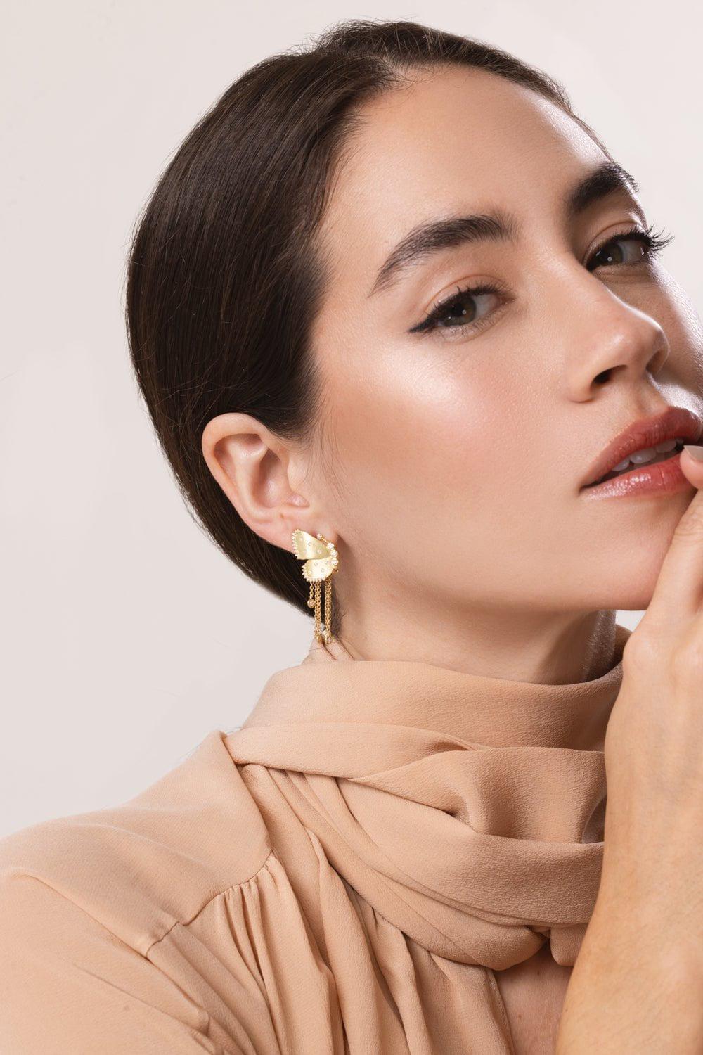 TANYA FARAH-Diamond Butterfly Half Wing Earrings-YELLOW GOLD