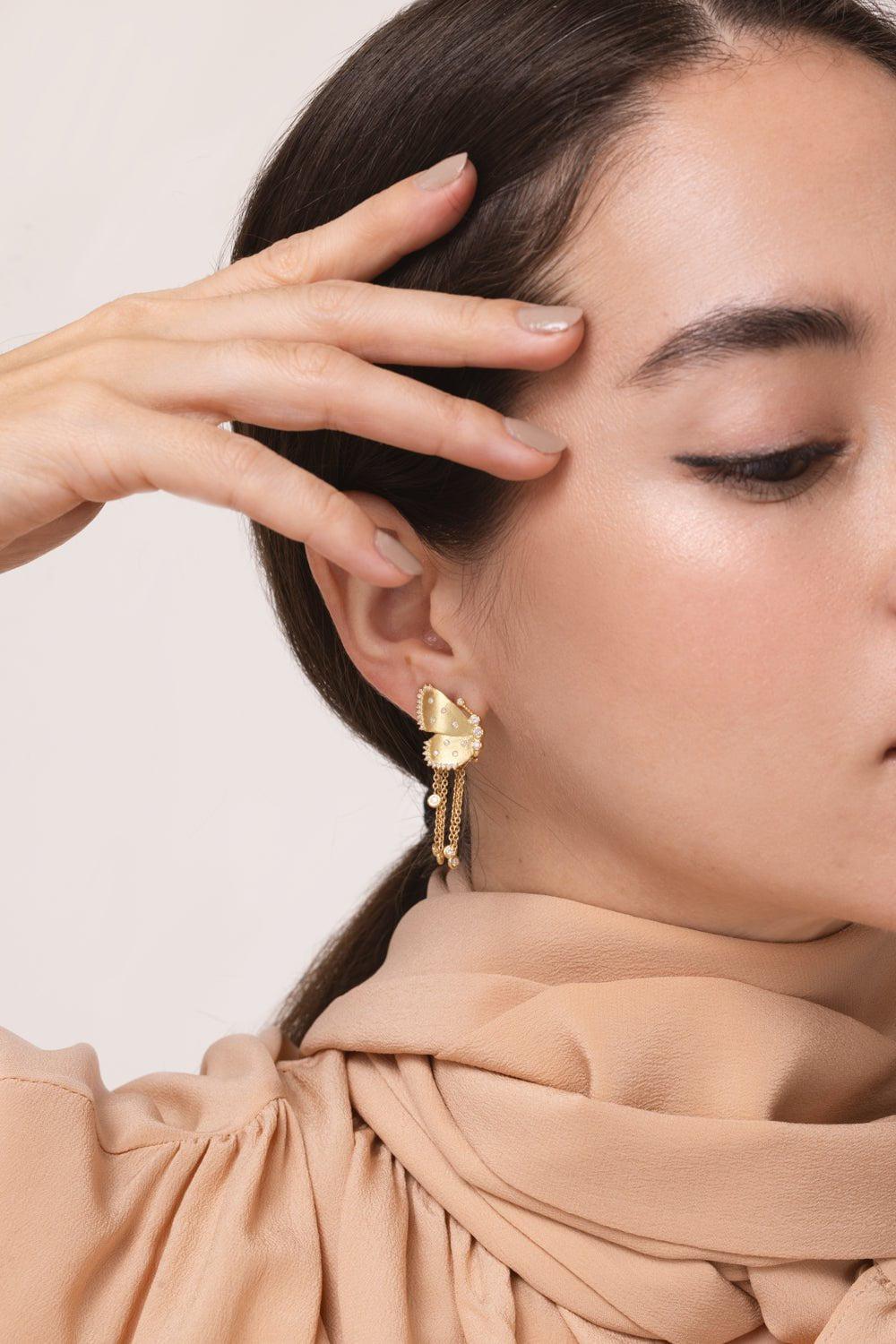 TANYA FARAH-Diamond Butterfly Half Wing Earrings-YELLOW GOLD