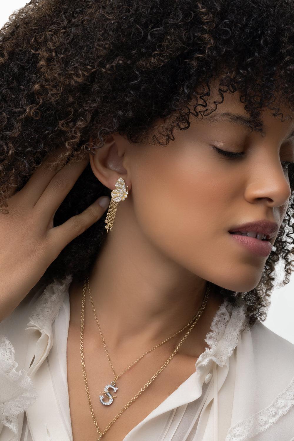 Diamond Butterfly Wing Earrings-YELLOW GOLD-JEWELRYFINE JEWELEARRING-TANYA FARAH