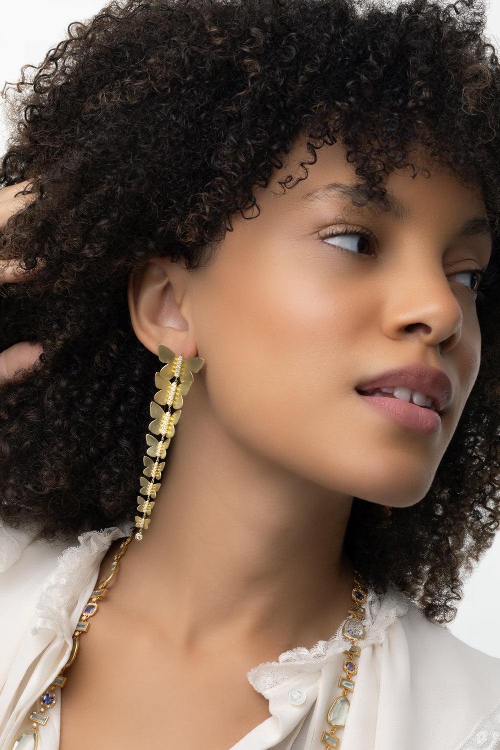 Diamond Cascading Butterfly Earrings-YELLOW GOLD-JEWELRYFINE JEWELEARRING-TANYA FARAH