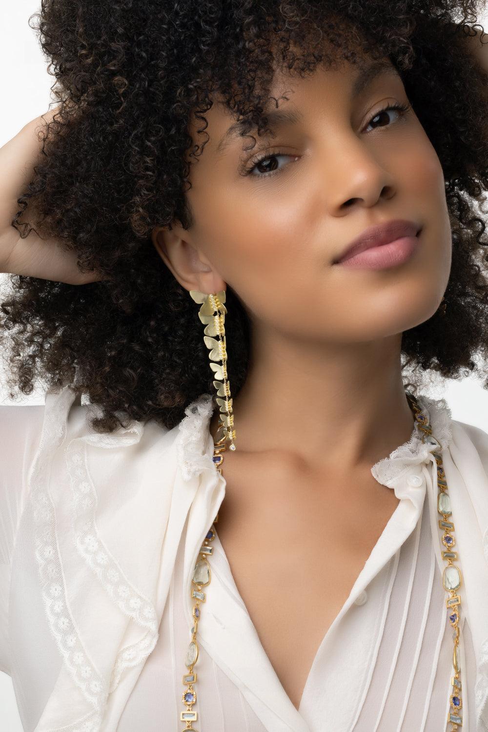Diamond Cascading Butterfly Earrings-YELLOW GOLD-JEWELRYFINE JEWELEARRING-TANYA FARAH