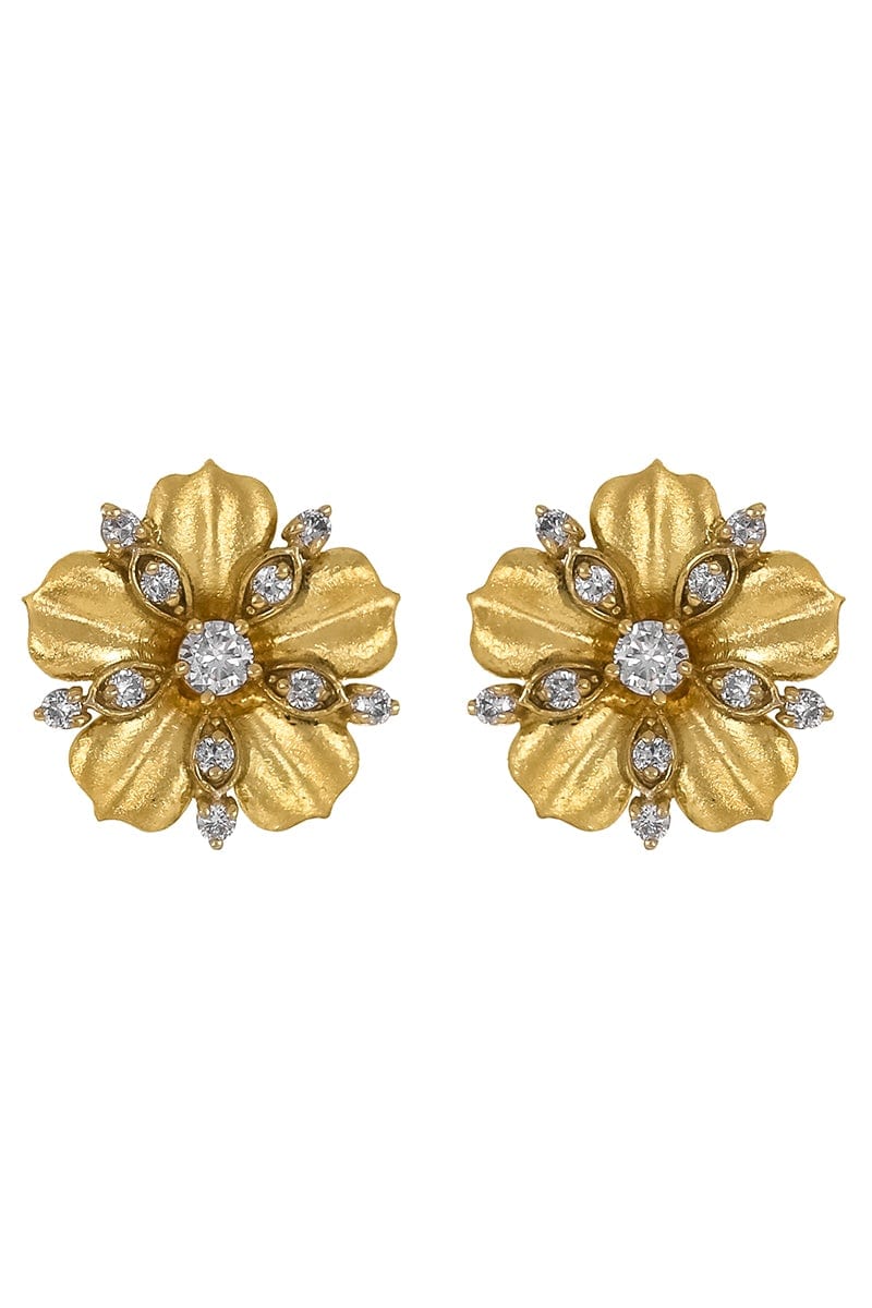 TANYA FARAH-Diamond Flower Earrings-YELLOW GOLD