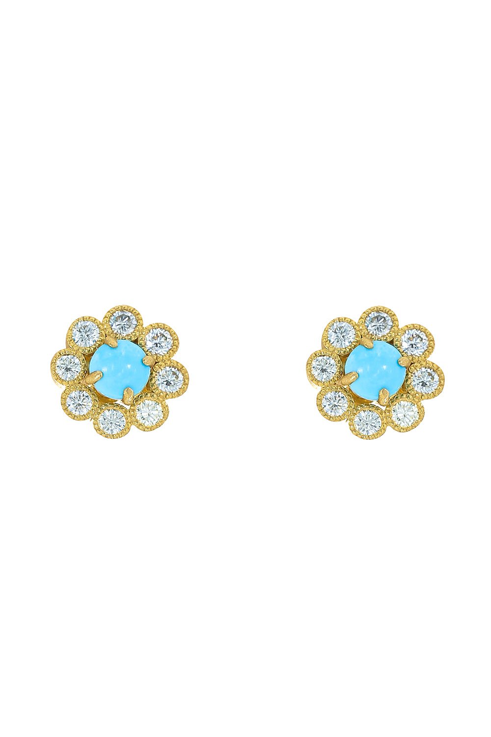 TANYA FARAH-Diamond Turquoise Bezel Halo Jacket Earrings-YELLOW GOLD