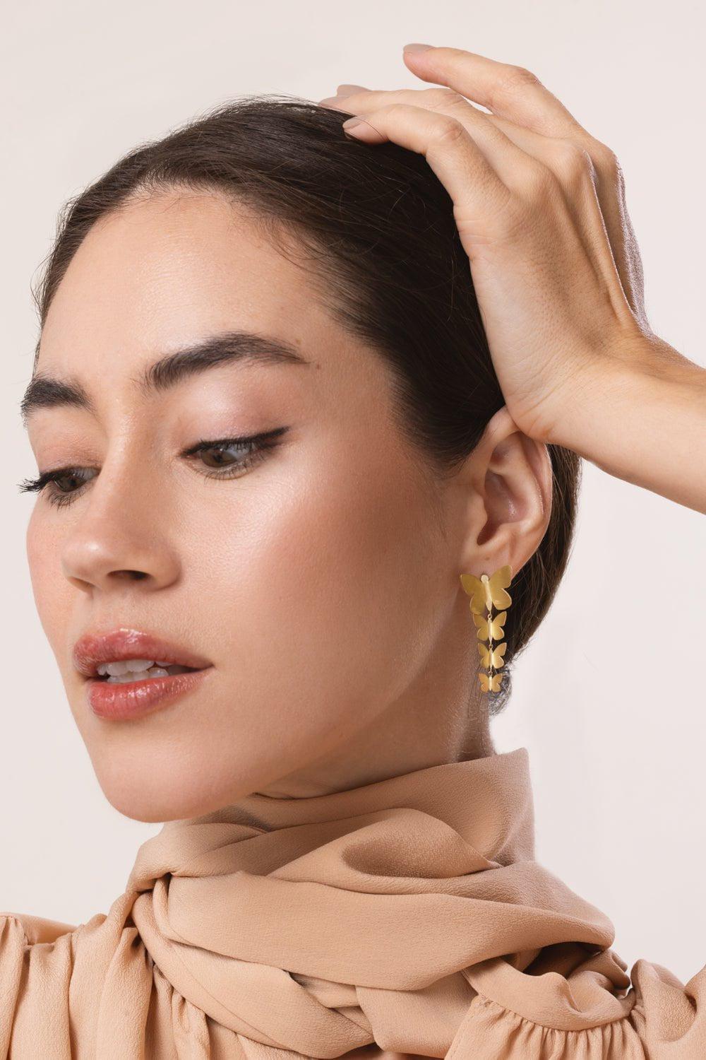 TANYA FARAH-Four Cascading Butterfly Earrings-YELLOW GOLD