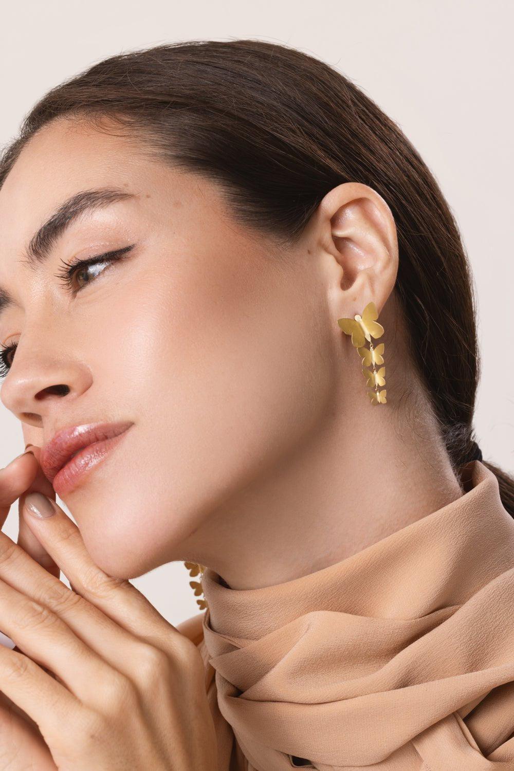 TANYA FARAH-Four Cascading Butterfly Earrings-YELLOW GOLD