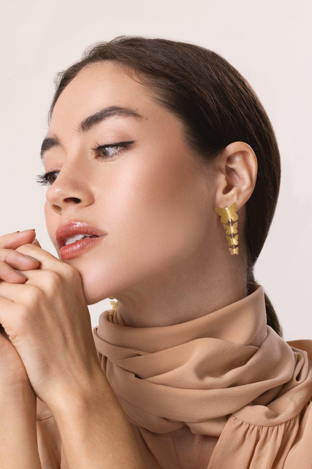 TANYA FARAH-Four Cascading Butterfly Earrings-YELLOW GOLD