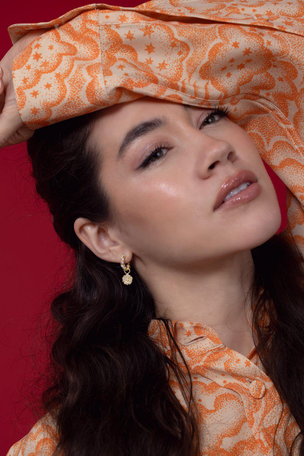 TANYA FARAH-Jasmine Bloom Diamond Drop Earrings-YELLOW GOLD