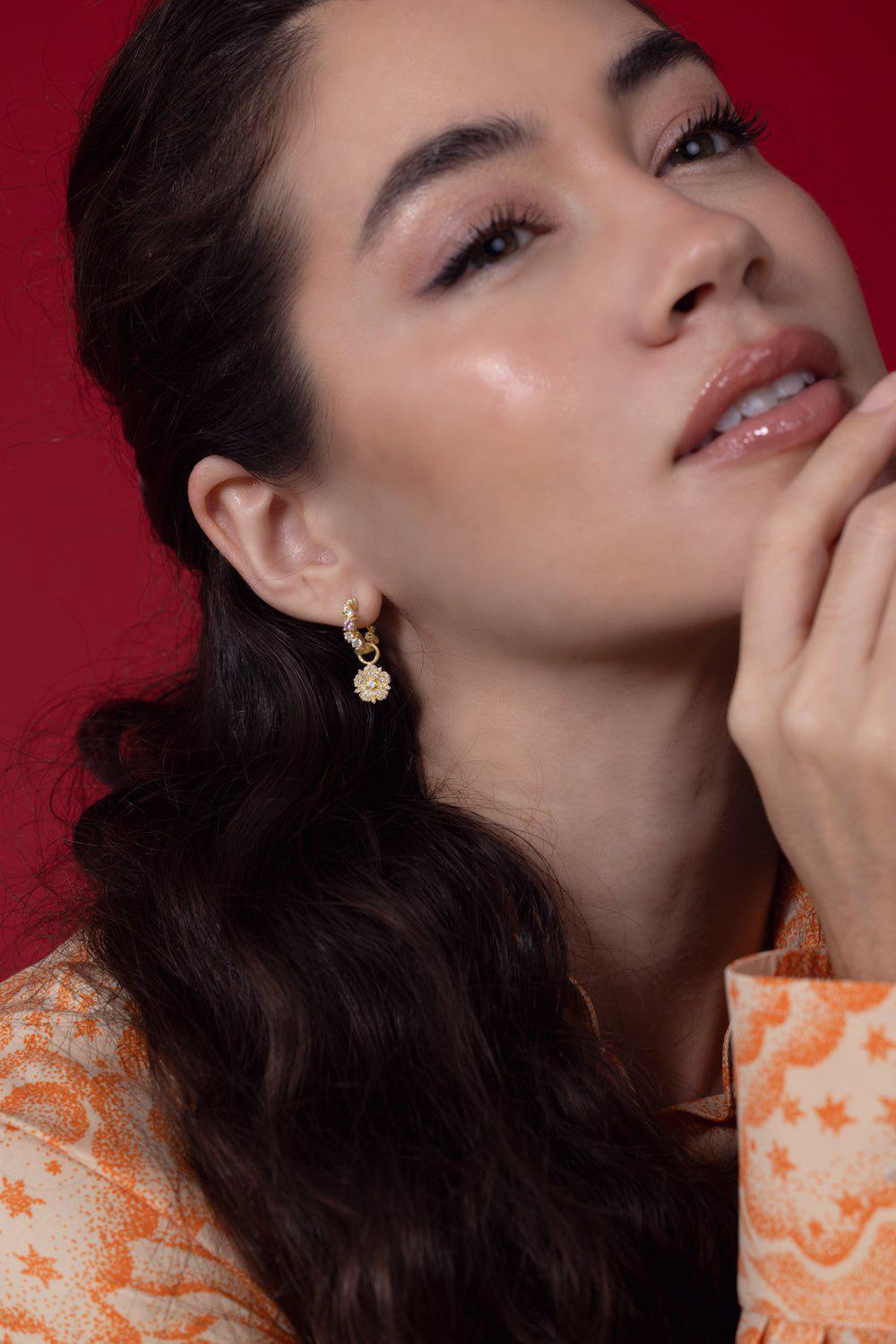 TANYA FARAH-Jasmine Bloom Diamond Drop Earrings-YELLOW GOLD