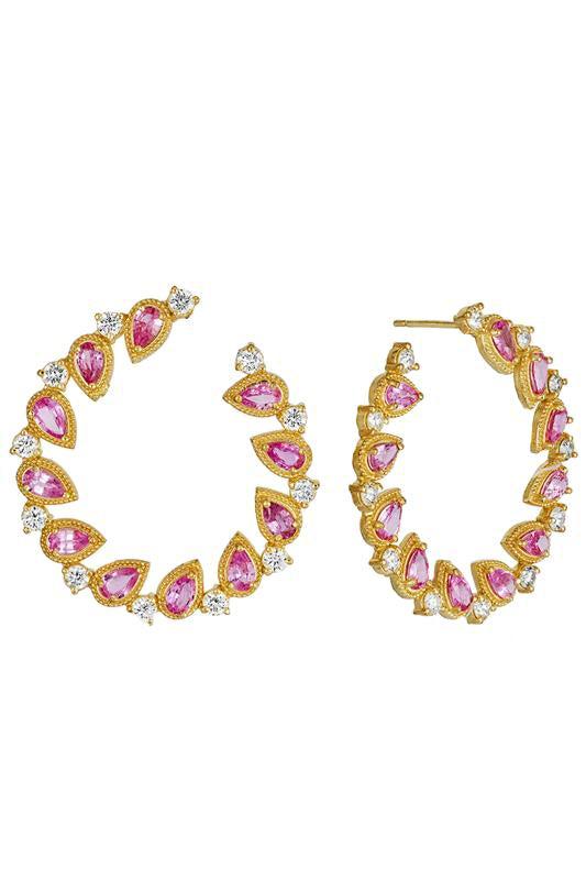  Jasmine Bloom Pink Sapphire & Diamond Bypass Hoop Earrings-YELLOW GOLD-JEWELRYFINE JEWELEARRING-TANYA FARAH 