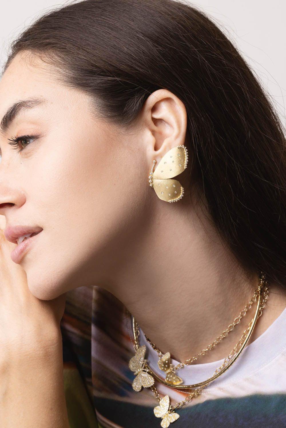 TANYA FARAH-Large Scattered Diamond Butterfly Half Wing Earrings-YELLOW GOLD