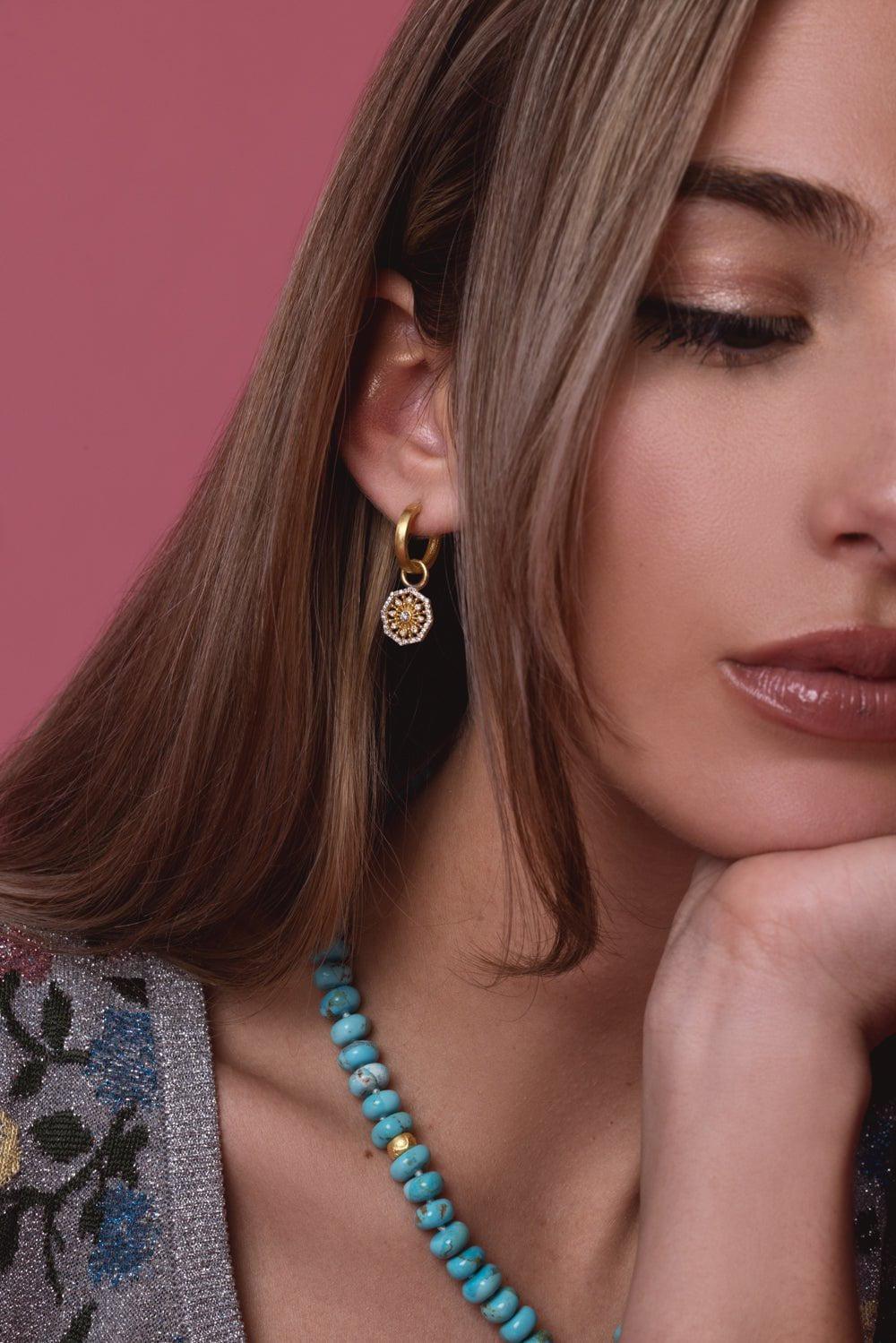 TANYA FARAH-Modern Etruscan Diamond Medallion Earrings-YELLOW GOLD