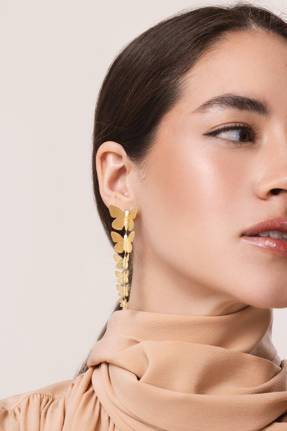 TANYA FARAH-Six Cascading Butterfly Earrings-YELLOW GOLD