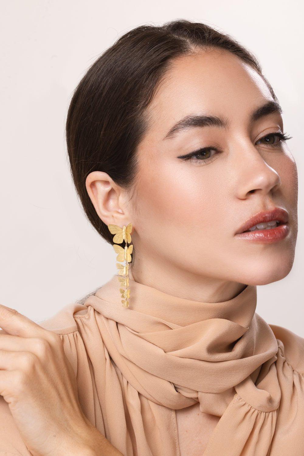 TANYA FARAH-Six Cascading Butterfly Earrings-YELLOW GOLD