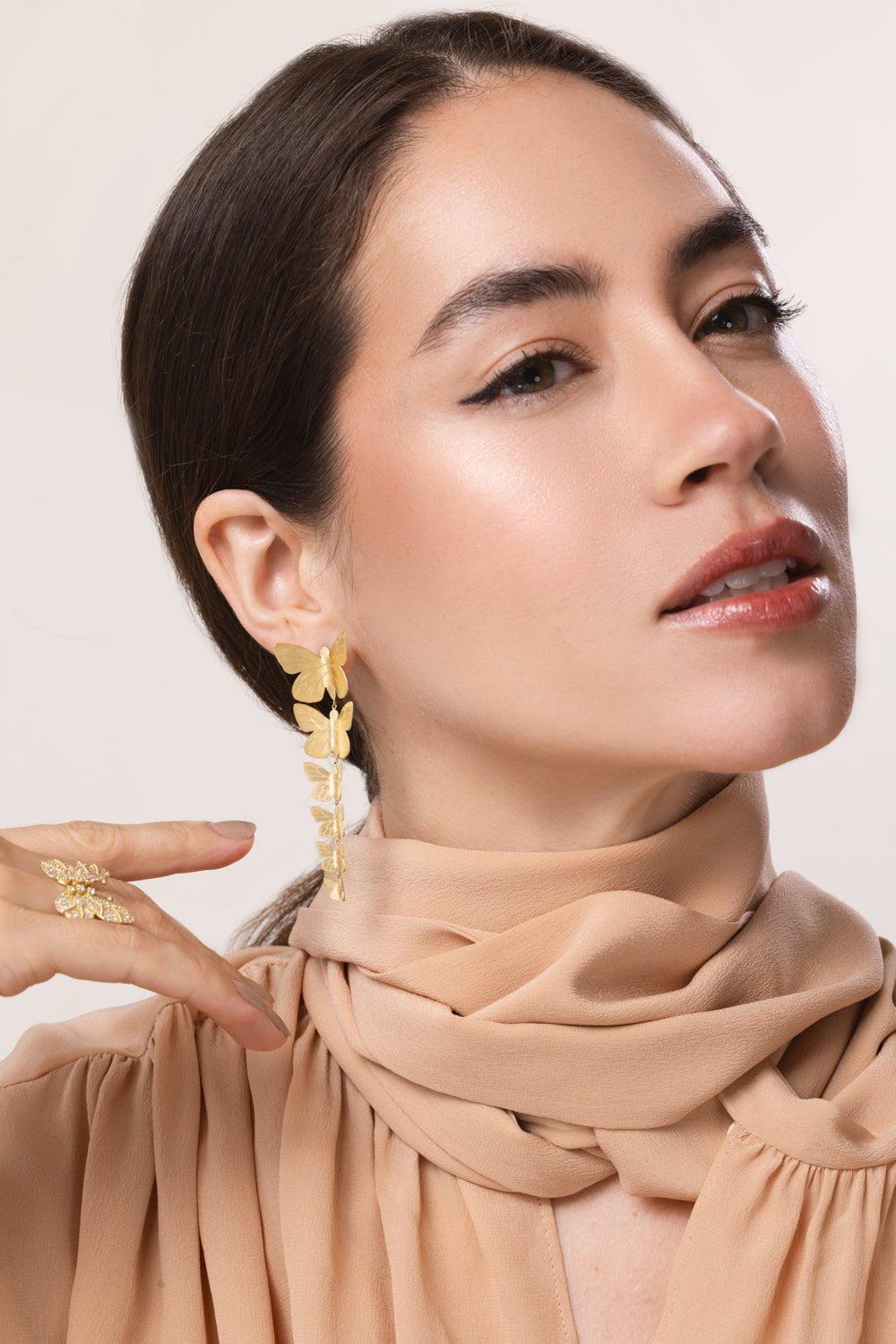 TANYA FARAH-Six Cascading Butterfly Earrings-YELLOW GOLD