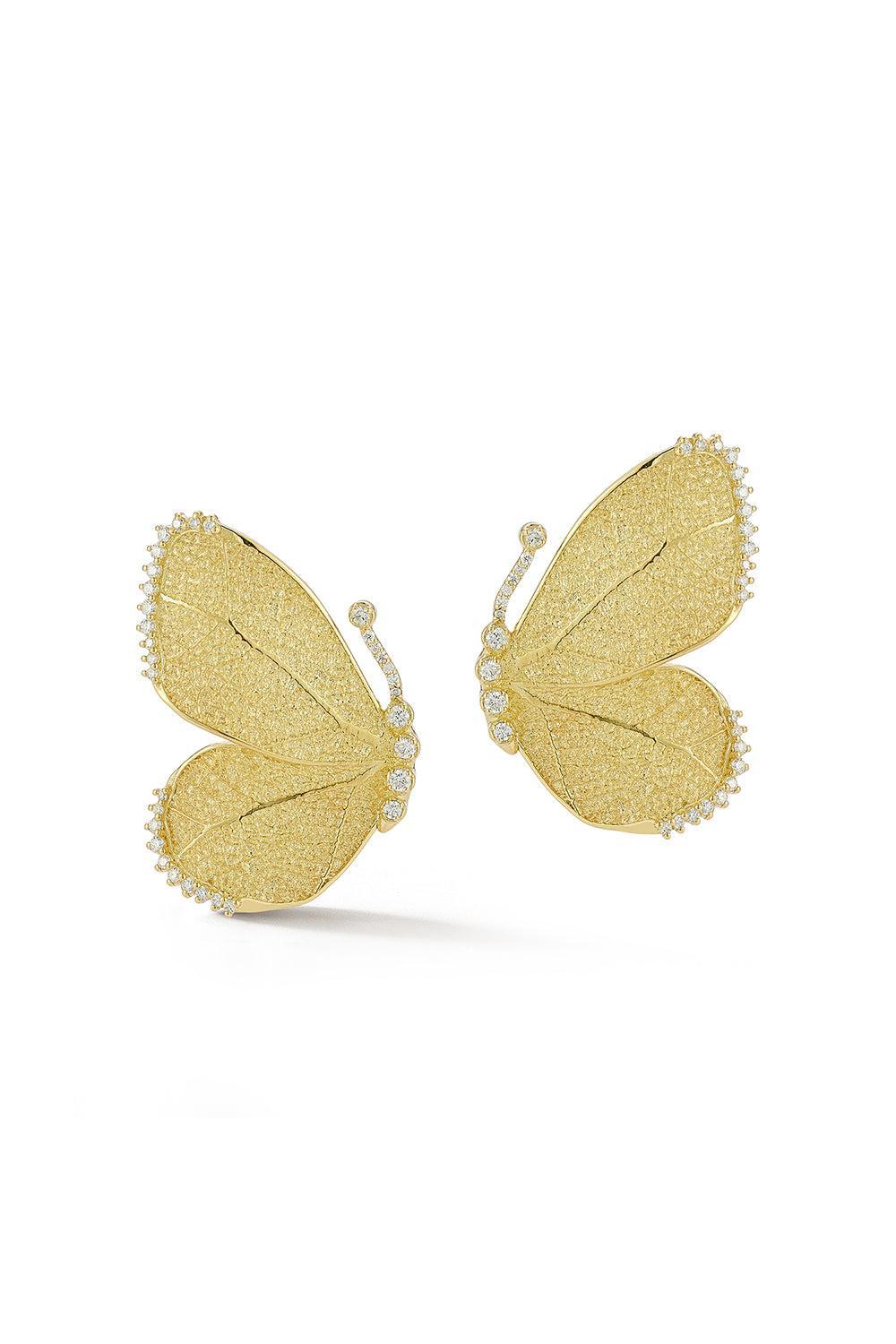 Textured Half Butterfly Wing Diamond Earrings-YELLOW GOLD-JEWELRYFINE JEWELEARRING-TANYA FARAH