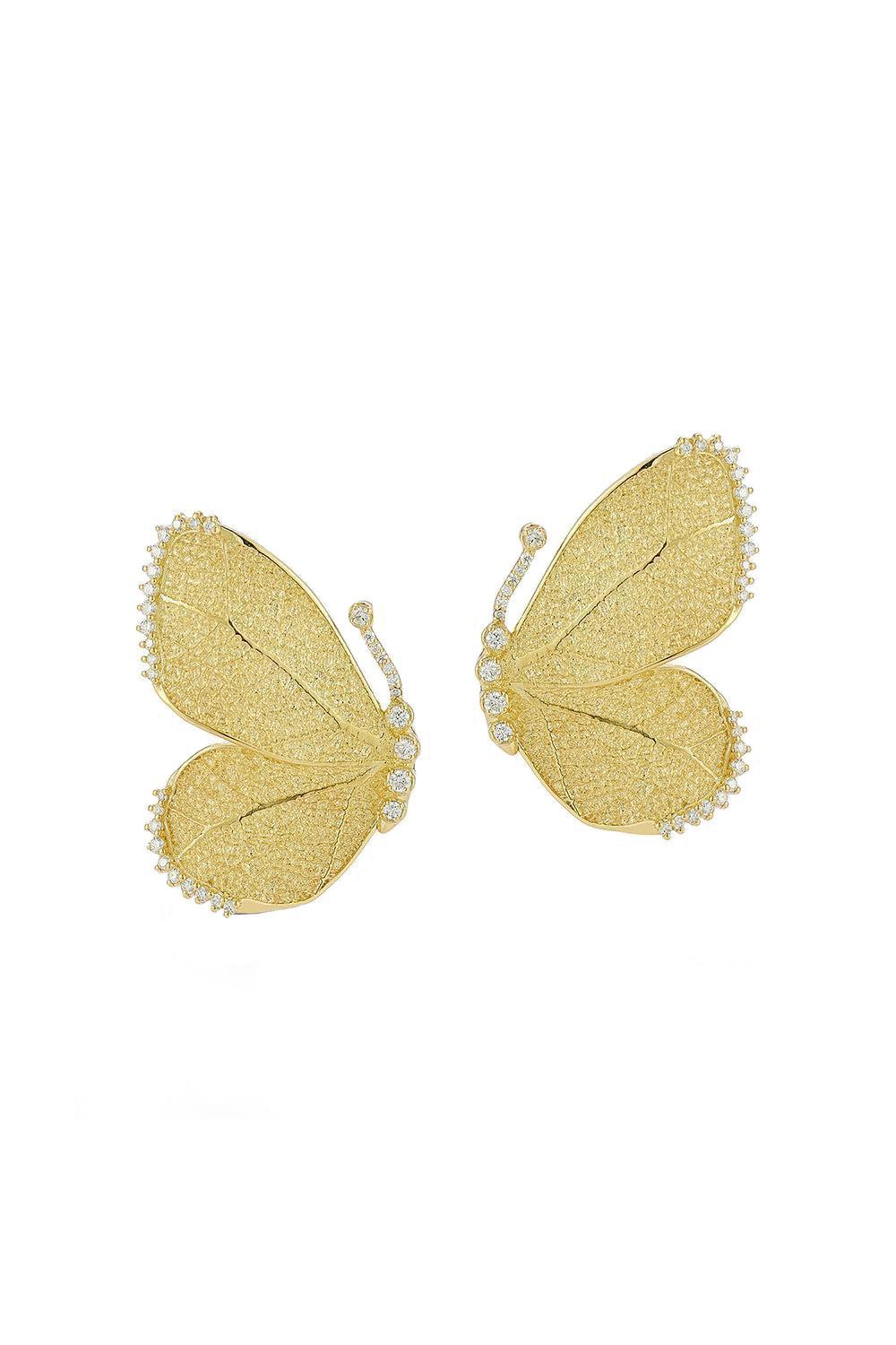 Textured Half Butterfly Wing Diamond Earrings-YELLOW GOLD-JEWELRYFINE JEWELEARRING-TANYA FARAH