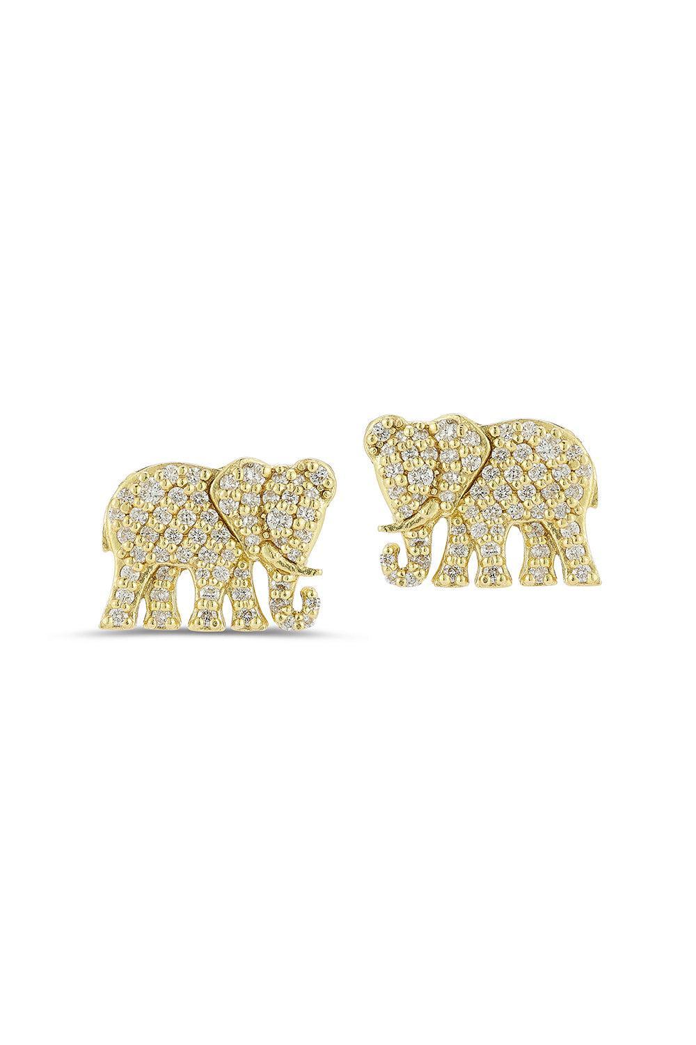 Tree of Life Diamond Elephant Earrings-YELLOW GOLD-JEWELRYFINE JEWELEARRING-TANYA FARAH