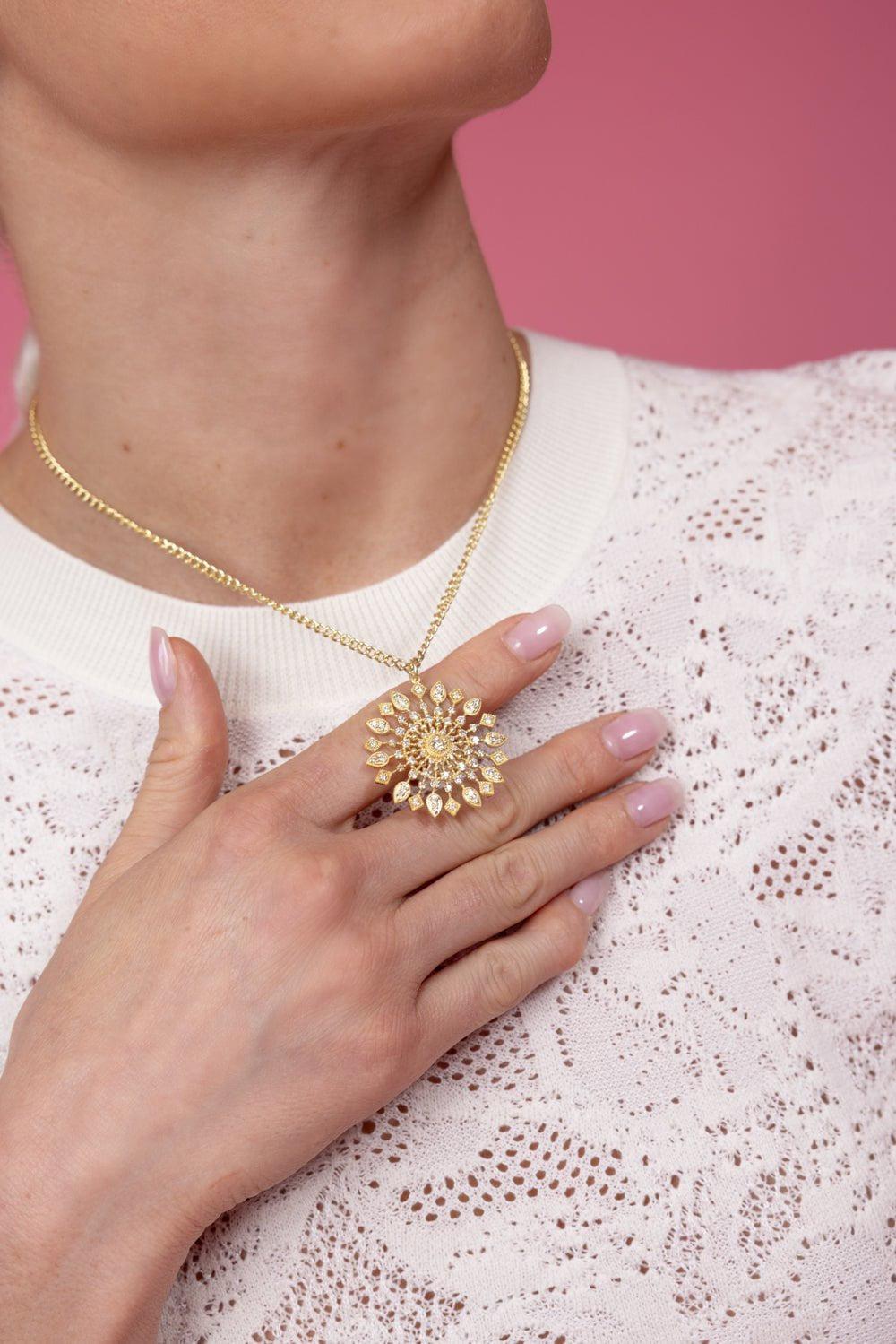 TANYA FARAH-Sunburst Diamond Necklace-YELLOW GOLD