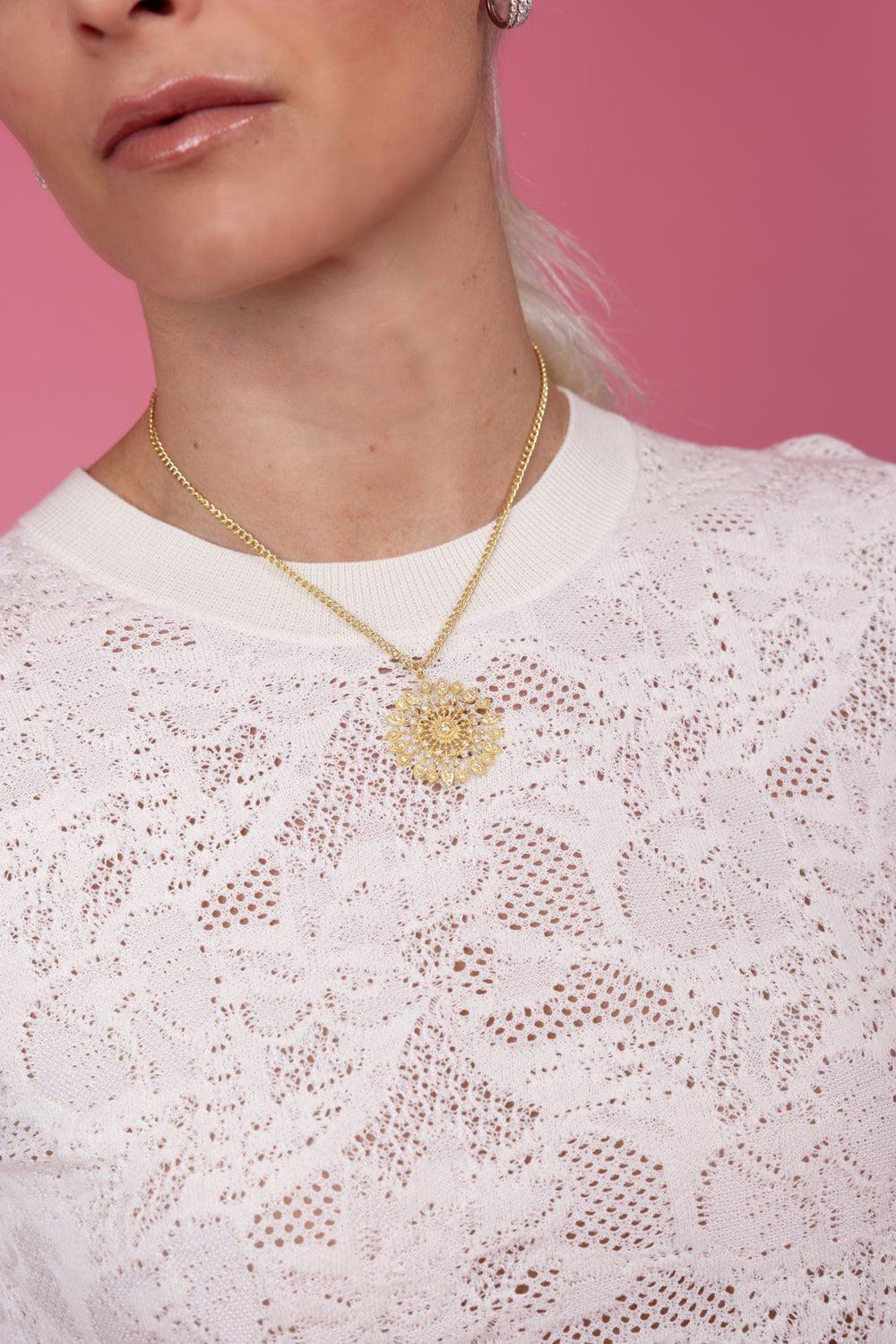 TANYA FARAH-Sunburst Diamond Necklace-YELLOW GOLD