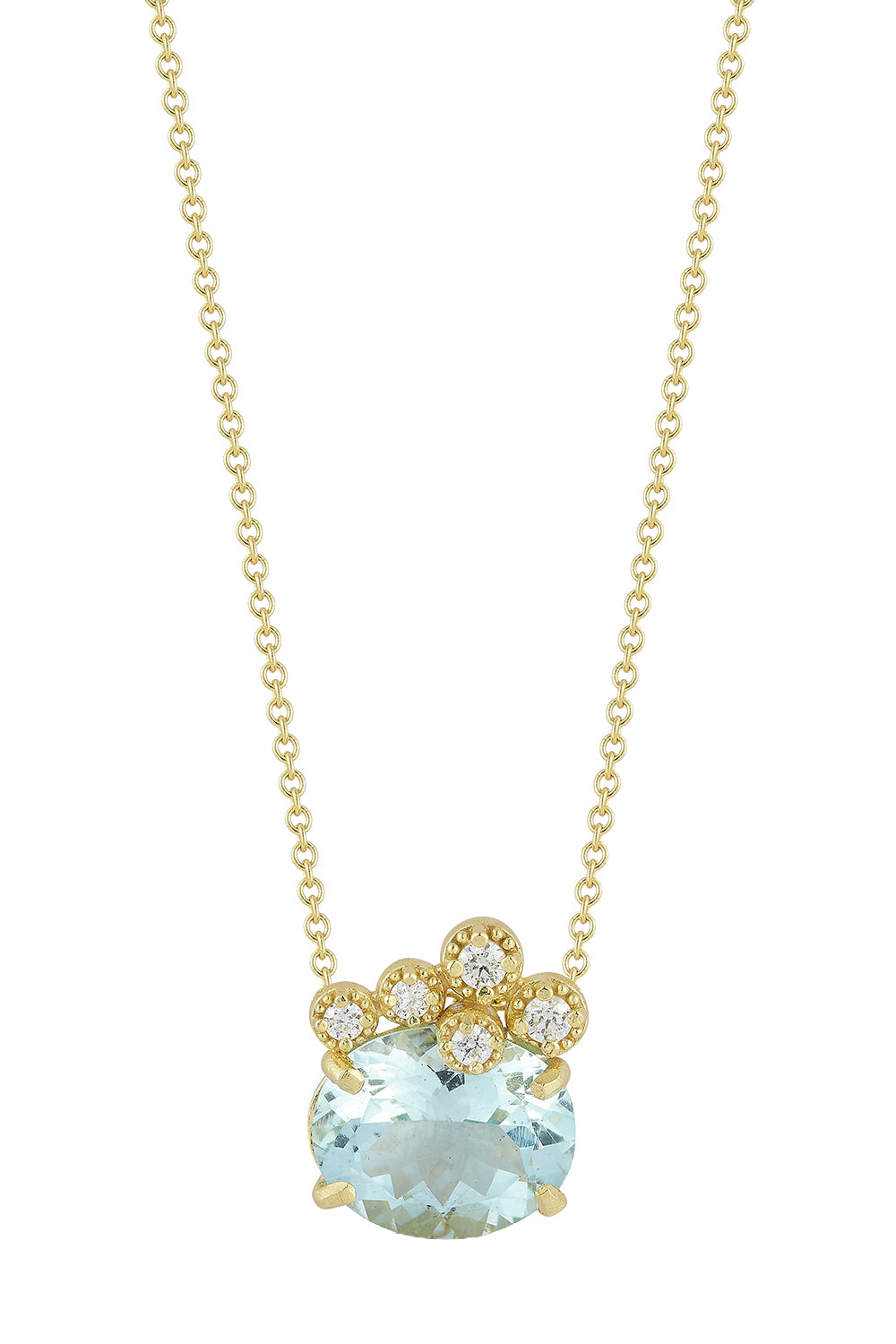 Aquamarine Diamond Cluster Necklace-YELLOW GOLD-16/18-JEWELRYFINE JEWELNECKLACE O-TANYA FARAH