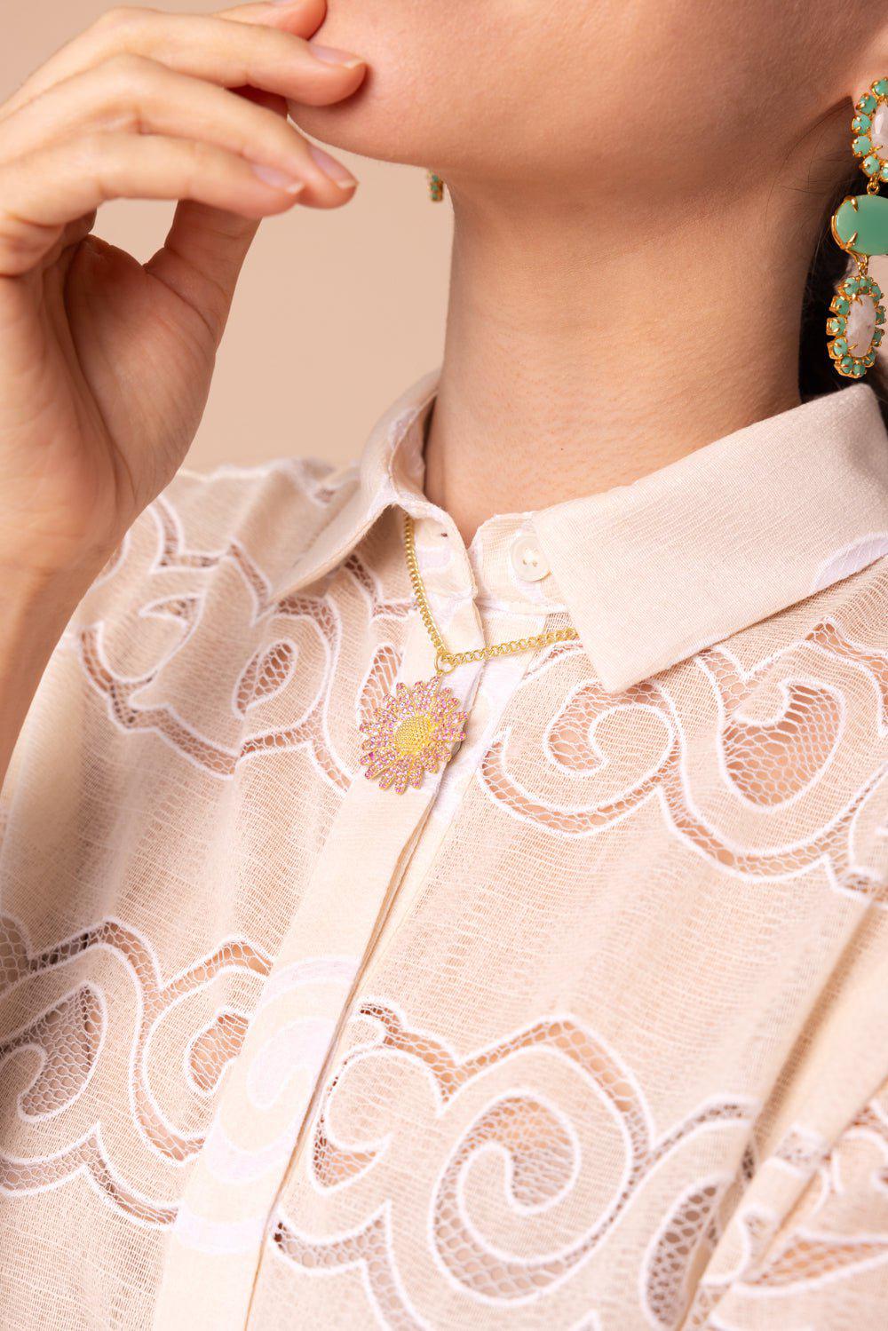 TANYA FARAH-Pink Sapphire Daisy Necklace-YELLOW GOLD