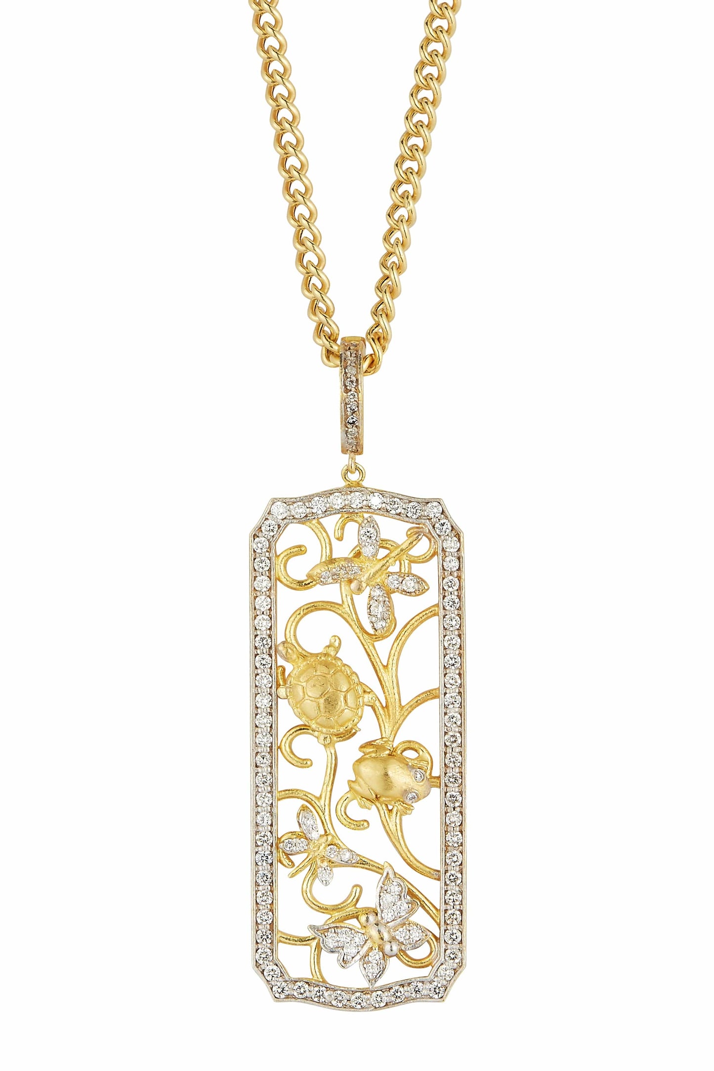 TANYA FARAH-Animal Dogtag Pendant Necklace-YELLOW GOLD