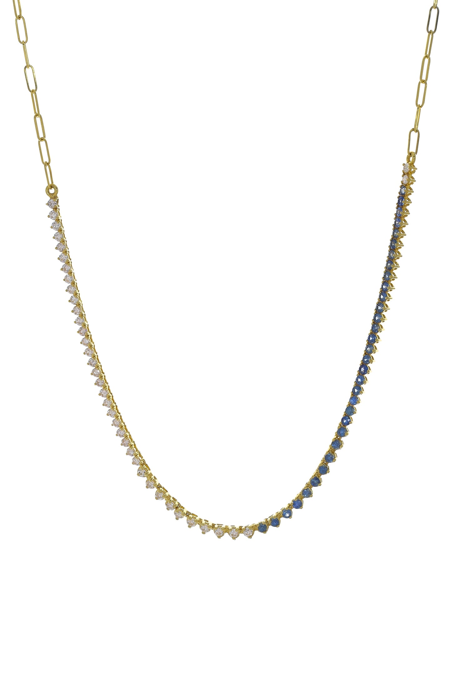 TANYA FARAH-Diamond Blue Sapphire Tennis Necklace-YELLOW GOLD