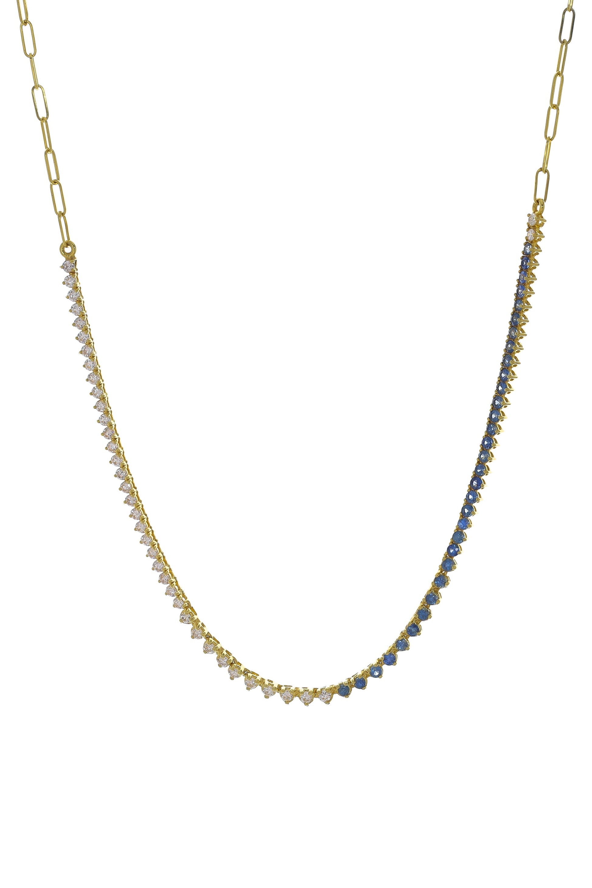 TANYA FARAH-Diamond Blue Sapphire Tennis Necklace-YELLOW GOLD